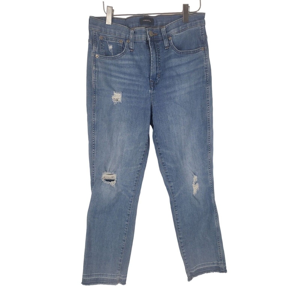 J.‎ Crew Jeans 28 Womens Vintage Straight Leg Mid Rise Distressed Raw Hem Blue